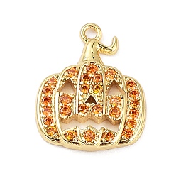 Real 18K Gold Plated Rack Plating Brass Orange Cubic Zirconia Pendants, Lead Free & Cadmium Free, Long-Lasting, Pumpkin Charm, Real 18K Gold Plated, 18x14x3mm, Hole: 1.2mm