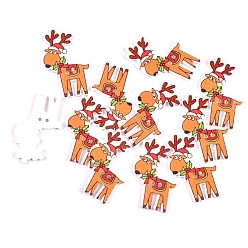 Deer Christmas Themed Wooden Buttons, 2-Hole, Garment Accessories, Deer, 30~35mm, 25pcs/bag