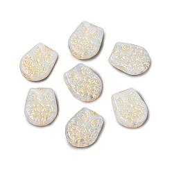 (404) Непрозрачное AB Кислое яблоко Стеклянные бусины в виде совы, золотой металл обвитыми, цветочный белый, 18x15x5.5~6.5 мм, отверстие : 1 мм