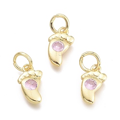 Lavender Blush Brass Micro Pave Cubic Zirconia Pendants, with Jump Ring, Baby Foot, Real 18K Gold Plated, Lavender Blush, 10.5x6x2.2mm, Ring: 5x0.8mm, Hole: 3mm