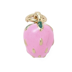 Бледно-Розовый Латунь эмаль подвески, стойки покрытие, долговечный, без свинца и без кадмия, реальный 18 k позолоченный, клубничное очарование, с целью перехода в кольце, розовый жемчуг, 10.5x7 мм, отверстие : 3.2 мм