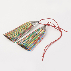 Colorful Nylon Tassels Big Pendant Decorations, with CCB Plastic, Antique Silver, Colorful, 85x20x10.5mm