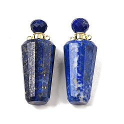 Ляпис-Лазурь Подвески для флаконов духов из натурального лазурита, с 304 фурнитурой из нержавеющей стали, граненые, амулеты бутылка, золотые, 45~46x18 мм, отверстие : 1.9 мм