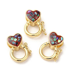 Красный Латуни Twister застежками, с эмалью и ракушкой, долговечный, без свинца и без кадмия, реальный 18 k позолоченный, сердце, красные, 13.5x10.5x5.5 мм, внутренний диаметр: 5.5 мм