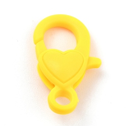 Yellow Plastic Lobster Claw Clasps, Heart, Yellow, 22.5x13x6.5mm, Hole: 3mm