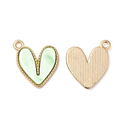 Pale Green Acrylic Pendants, with Light Gold Plated Alloy Findings, Heart, Pale Green, 18.5x16x3mm, Hole: 1.6mm