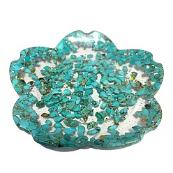 Synthetic Turquoise Resin Flower Plate Display Decoration, with Synthetic Turquoise Chips inside Statues for Home Office Decorations, 100x100x15mm