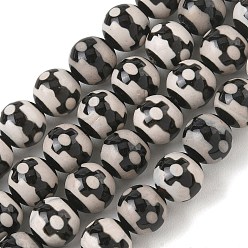 Cross Pattern Chapelets de style tibétain dzi , Perles d'agate teintes naturelles, ronde, noir, motif en croix, 10mm, Trou: 1mm, Environ 38 pcs/chapelet, 14.96'' (38 cm)