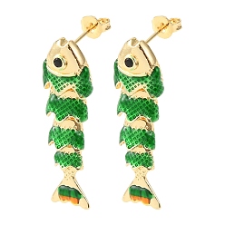 Зеленый Серьги-гвоздики с подвесками из латуни с микропаве из кубических цирконий, с эмалью, реальный 18 k позолоченный, стойки покрытие, долговечный, без кадмия и без свинца, зелёные, 32.5x10 мм