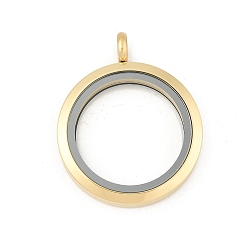Золотой 304 подвески из платины из нержавеющей стали, со стеклом, плоско-круглые, золотые, 36x30x6.5 мм, отверстие : 5 мм