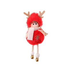 Red Cloth & Foam Angel Girl Doll with Snowflake Pendant Decorations, for Christmas Tree Hanging Ornaments, Red, 150x60mm
