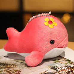 Light Coral Velvet Dolphin Pendant Decorations, with PP Cotton Filling & Metal Ball Chain, Light Coral, 120mm