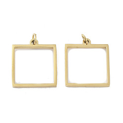Square 304 Stainless Steel Pendants, Laser Cut, with Jump Ring, Golden, Square, 17x15x1mm, Hole: 2mm