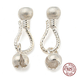 Silver 925 Sterling Silver S-Hook Clasps, with Bead Tip, Silver, 21x6.5x5.5mm