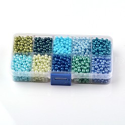 Mixed Color Mixed Pearlized Round Glass Pearl Beads, Mixed Color, 4mm, Hole: 1mm, about 1400pcs/box