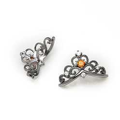 Gunmetal Brass Pave Clear & Dark Orange Cubic Zirconia Head Pins, for Ghost Witch Baroque Pearl Making, Crown, Gunmetal, 11x18mm