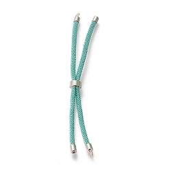 Turquoise Nylon Twisted Cord Bracelet, with Brass Cord End, for Slider Bracelet Making, Turquoise, 9 inch(22.8cm), Hole: 2.8mm, Single Chain Length: about 11.4cm