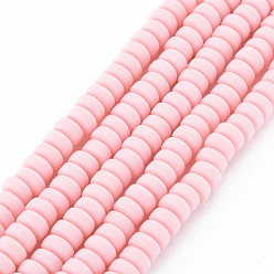 Pink Полимерной глины ручной работы бисер нитей, для поделок ювелирных изделий, плоско-круглые, розовые, 6~7x3 мм, отверстие : 1.5 мм, около 113~116 шт / нитка, 15.55 дюйм ~ 16.14 дюйм (39.5~41 см)