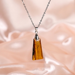 Tiger Eye Natural Tiger Eye Trapezoid Pendant Necklaces, Stainless Steel Cable Chain Necklaces for Women, 15.75 inch(40cm)
