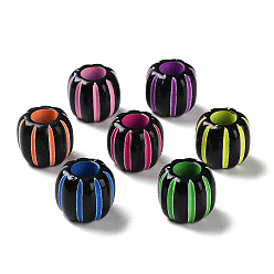 Mixed Color Spray Printed Opaque Acrylic European Beads, Large Hole Beads, Barrel with Stripe, Mixed Color, 12x11mm, Hole: 6mm, about 500pcs/500g
