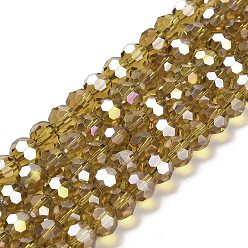 Goldenrod Transparent Glass Beads, 32 Facets, AB Color Plated, Round, Goldenrod, 8x7~7.5mm, Hole: 1.5mm, about 66pcs/strand, 18.82''~19.06''(47.8~48.4cm)