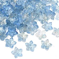 Светло-Голубой Двухцветная прозрачная крышка из стеклянной бусины, 5-лепестков цветка, с блеском порошок, Небесно-голубой, 12x12.5x4 мм, отверстие : 1.5 мм