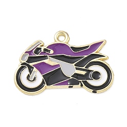 Azul Violeta Colgantes de aleación esmaltada con temática de coches de carreras, encantos de moto, dorado, Violeta Azul, 19x28x1.2 mm, agujero: 1.7 mm