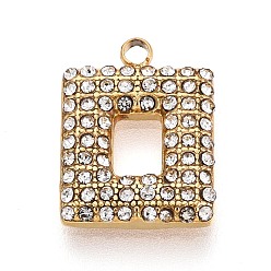 Золотой 303 подвески из нержавеющей стали, со стразами, прямоугольник амулеты, ионное покрытие (ip), долговечный, золотые, 14.5x11x2.5 мм, отверстие : 1.6 мм