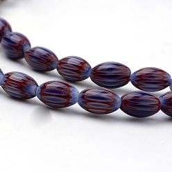 Brown Handmade Chevron Lampwork Beads Strands, Rice, Brown, 6.5~8.5x4.5~5.5mm, Hole: 1mm, about 48pcs/strand, 15.35 inch(39cm)