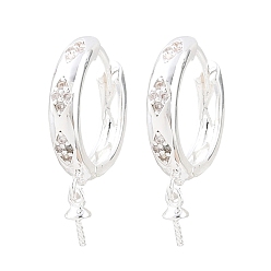 Argent Conclusions de boucles d'oreilles huggie hoop en laiton micro pavé clair zircone cubique, motif losange, pour la moitié de perles percées, crémaillère plaquage, plaqué longue durée, argenterie, 22x15x3.5mm