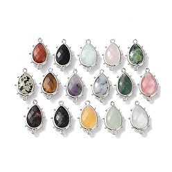 Mixed Stone Natural & Synthetic Mixed Stone Connector Charms, with Platinum Plated Brass Edge Loops, Faceted, Teardrop, 24x14.5x5mm, Hole: 1.2mm & 1.4mm