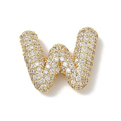 Letter W Латунные микро проложить кубического циркония подвески, без свинца и без кадмия, реальный 18 k позолоченный, Буква W, 19x23x6 мм, отверстие : 3.5x2.5 мм