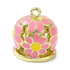 Фламинго Подвески из латуни с эмалью в стойку, долговечный, без свинца и без кадмия, реальный 18 k позолоченный, цветочный шарм, фламинго, 12x11x9~9.5 мм, отверстие : 1 мм