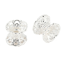 Посеребрённый Шапочки и конусы для бусин, латунные, цветок, Двусторонняя, 925 серебро покрытием, 6.5x5.5 мм, отверстие : 1.4 мм