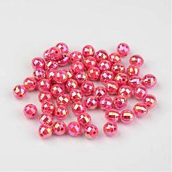 Red Faceted Colorful Eco-Friendly Poly Styrene Acrylic Round Beads, AB Color, Red, 6mm, Hole: 1mm, about 5000pcs/500g