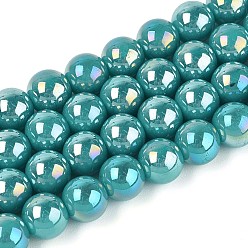 Темный Голубой Гальванические непрозрачные стеклянные бусины, круглые, с покрытием AB цвета, темные голубые, 9.5~10 мм, отверстие : 1.2 мм, около 39~41 шт / нитка, 14.57~15.75 дюйм (37~40 см)