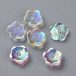 Mixed Color Transparent Glass Beads, Flowers, Mixed Color, 8x3mm, Hole: 1mm