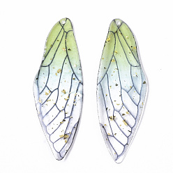 Light Green Transparent Epoxy Resin Big Pendants, with Gold Foil, Insects Wing, Light Green, 51x16.5x1~2.5mm, Hole: 1.2mm