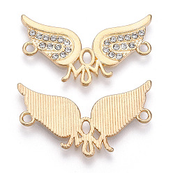 Light Gold Mother's Day Alloy Crystal Rhinestone Connector Charms, Wing with Mom Links, Cadmium Free & Lead Free, Light Gold, 19x33x2mm, Hole: 1.8mm