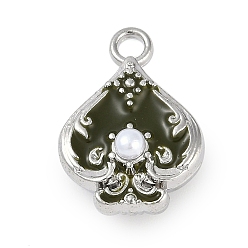 Темно-серый Стойки обшивки сплава эмали подвески, с abs имитационными жемчужными бусинами , без кадмия, без никеля и без свинца, пики очарование, платина, темно-серый, 22x16x10 мм, отверстие : 2.7 мм