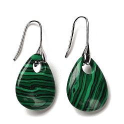 Малахит Серьги с подвесками в виде капель из синтетического малахита, серьги из платины и латуни с покрытием стойки, без кадмия и без свинца, 41.5~42x18 мм