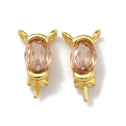 Хаки Латунные подвески-булавки с одиночными кубическими циркониями, украшенные бриллиантами., овальные, без кадмия и без свинца, стойки покрытие, долговечный, золотые, хаки, 13x7.5x5 мм, отверстие : 1.6 мм, штифты : 1x4 мм