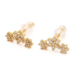 Clear Brass Micro Pave Cubic Zirconia Stud Earrings, Real 18K Gold Plated, Flower, Clear, 6.5x12.5mm, Pin: 1mm