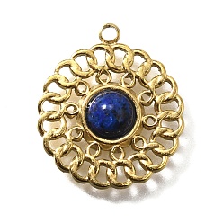 Ляпис-Лазурь 304 подвески из нержавеющей стали, плоско-круглые, с природными лазурита, реальный 18 k позолоченный, ионное покрытие (ip), 18x16x3.5 мм, отверстие : 1.2 мм