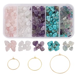 Mixed Color DIY Earrings Making Kits, Including 316 Surgical Stainless Steel Wine Glass Charms Rings, Natural & Synthetic Mixed Gemstone Chip Beads, Mixed Color, Gemstone Chip Beads:  5~8x5~8mm, Hole: 1mm, 75g/set