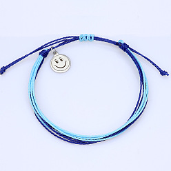 C8 Bohemian Wax Thread Bracelet with Smiling Sun Charm - Handmade Woven Friendship Bracelet