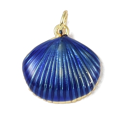 Средно-синий Латунь эмаль подвески, с прыжковых колец, без кадмия и без свинца, долговечный, реальный 18 k позолоченный, шарм в форме ракушки, светло-синий, 15x15x3.5 мм, отверстие : 2.8 мм