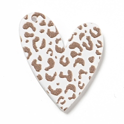 Chameau Pendentifs acryliques imprimés, coeur avec motif imprimé léopard, chameau, 34x28x2mm, Trou: 1.5mm