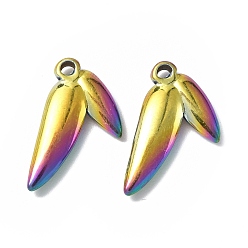 Rainbow Color Ion Plating(IP) 304 Stainless Steel Pendants, Leaf Charm, Rainbow Color, 18.5x10.5x2.8mm, Hole: 1.2mm