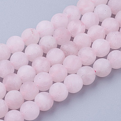 Розовый Кварц Природного розового кварца нитей бисера, круглые, матовые, 6~6.5 мм, отверстие : 1 мм, около 60 шт / нитка, 14.9 дюйм (38 см)